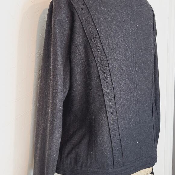 Chico's Recycled Wool Embroidered Pleated High Neck Charcoal Gray Blazer Size L - Picture 9 of 12